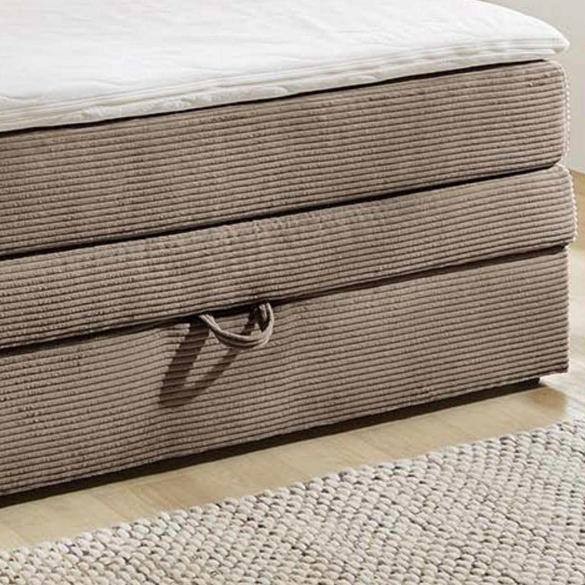 BOXSPRINGBETT 140x200 cm, 7-Zonen-Tonnentaschen-Federkernmatratze H3, Topper, Bonell-Federkern, großer Bettkasten, Cord Braun Taupe / 20037 - Schwarz/Braun, Kunststoff/Textil (140/200cm) - luma-home