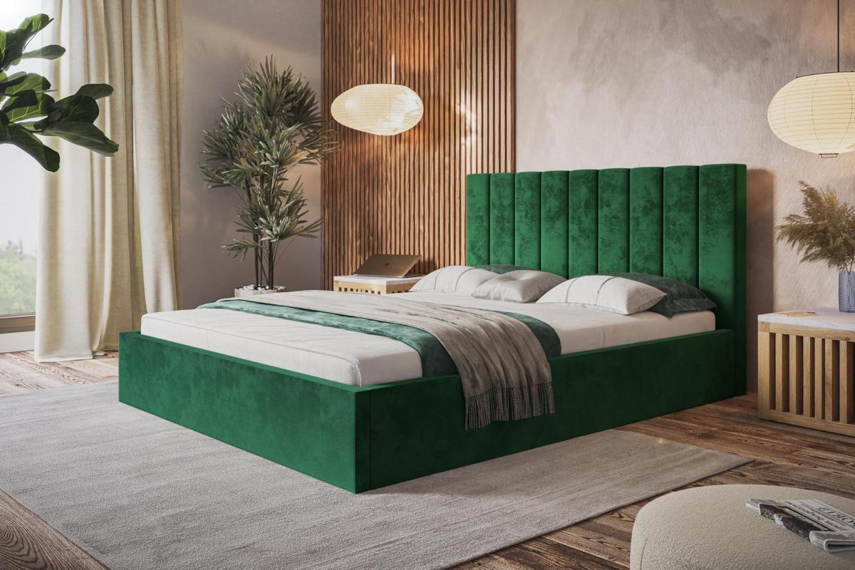 BETT 90x200 - Polsterbett mit Bettkasten und Holzrahmen - Modern Betten - Glatter Kronos-Stoff - Kollektion Sapporo - Grün - Grün, Holz/Textil (90/200cm) - Alpi-Möbel