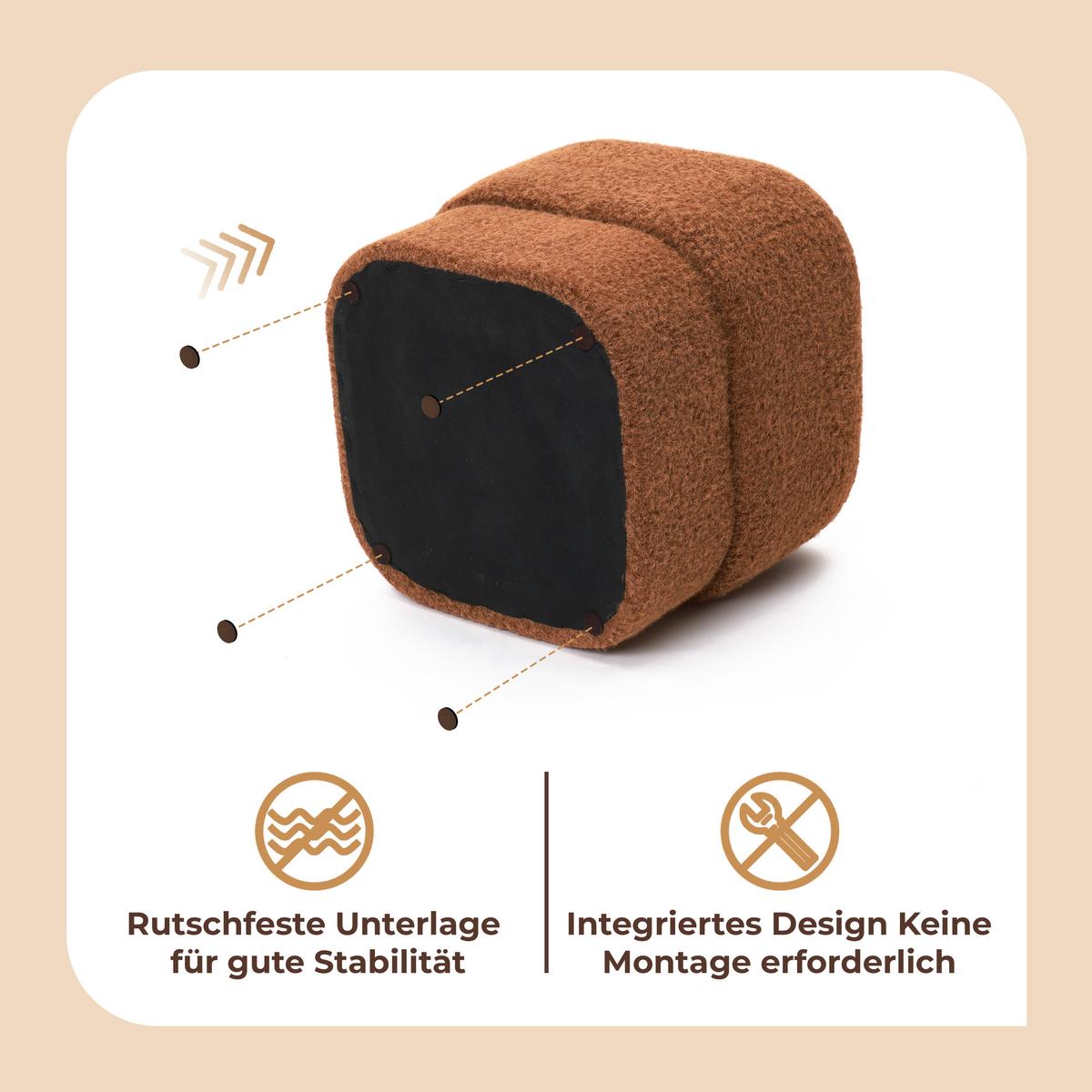 HOCKER Teddy-Pouf Ø42cm 135KG - Braun, Holzwerkstoff (42/40/42cm) - Hometopia