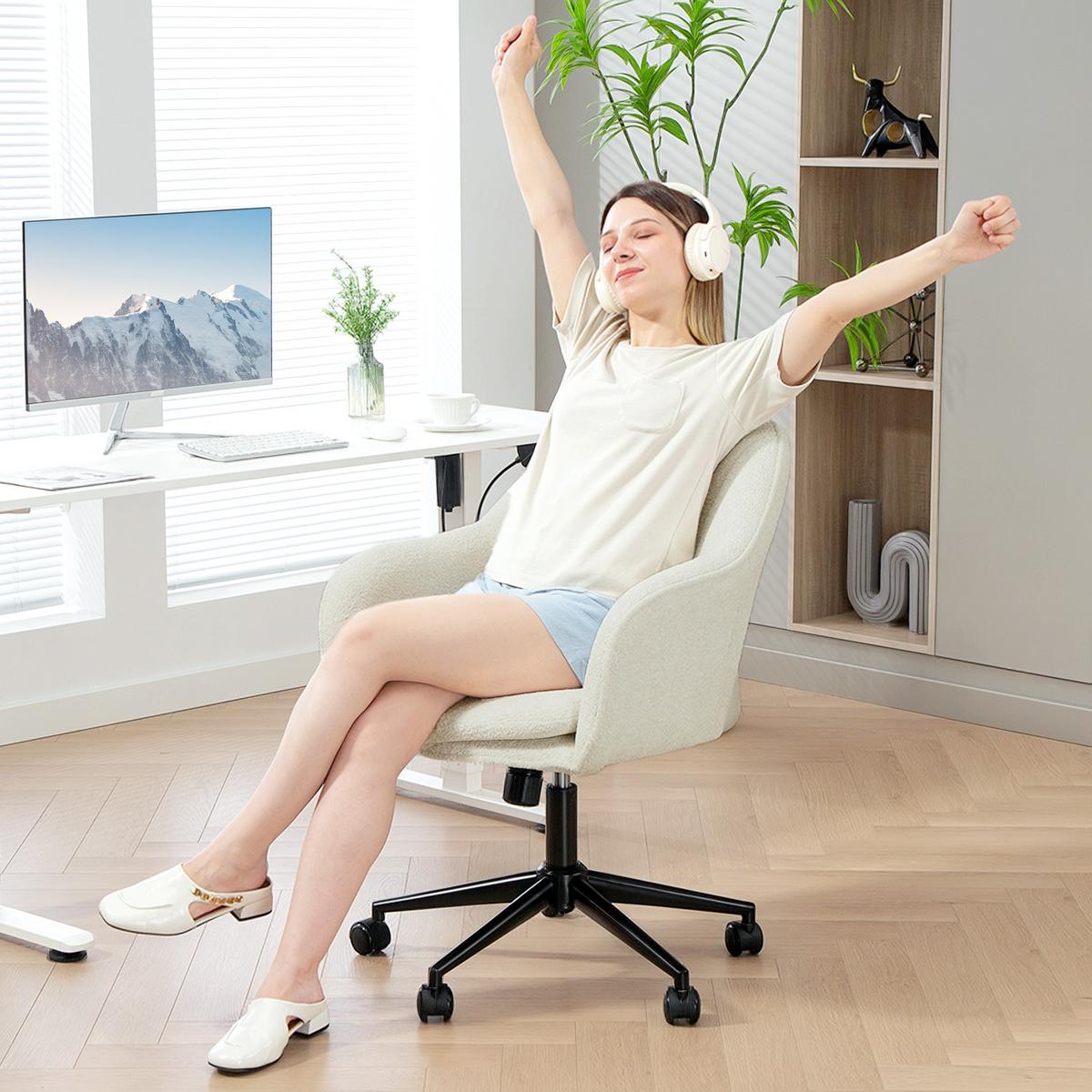 SCHREIBTISCHSTUHL Homeoffice Stuhl mit Samtoptik Gewölbter Rückenlehne Beige - Beige, Textil (60/94/63cm) - HOMCOM