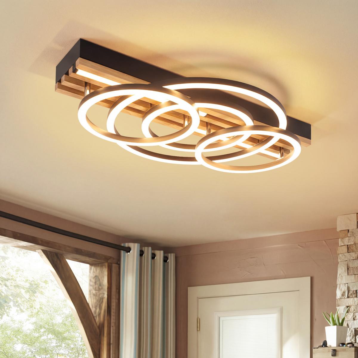 LED DECKENLEUCHTE Trisal 50/32/10.3 cm - Schwarz, Holz/Metall (50/32/10.3cm) - ZMH