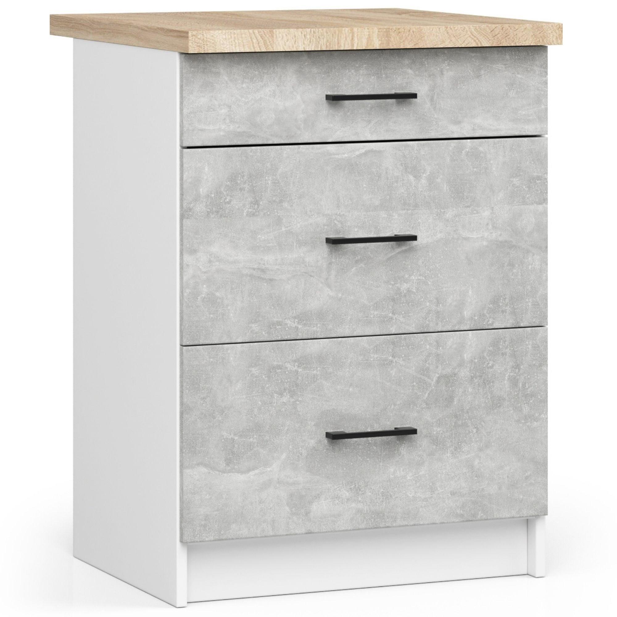 UNTERSCHRANK Weiß, Beton 85/60/46 - Hellgrau/Weiß, Holzwerkstoff (60/85/46cm) - RAUMHIRSCH FURNITURE