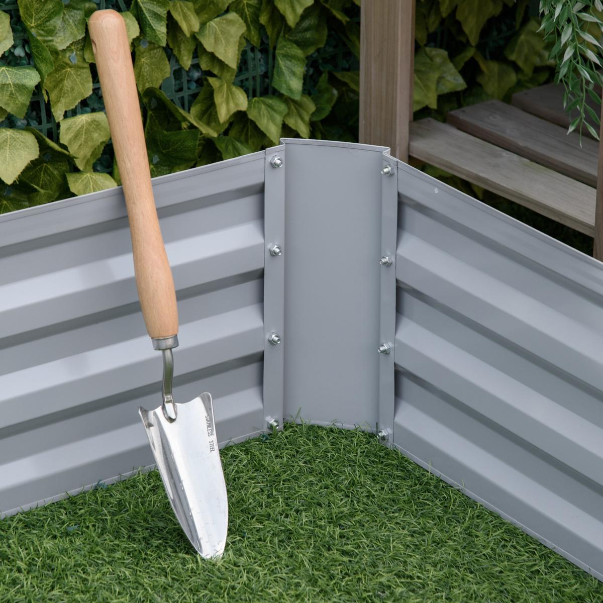 PFLANZENBEET-SET, Pflanzkübel, Blumenkübel für Garten, Terrasse, Verzinkter Stahl, Grau, 100 x 100 x 30 cm - Grau, Holz (100/30/100cm) - Outsunny