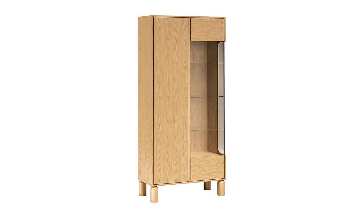 VITRINE LINDEN 89/40,6/197 cm mit Glastür ohne LED Eiche Bookmatch - Eichefarben, Eichenholz/Holzwerkstoff (89/197/40.6cm) - Lookway