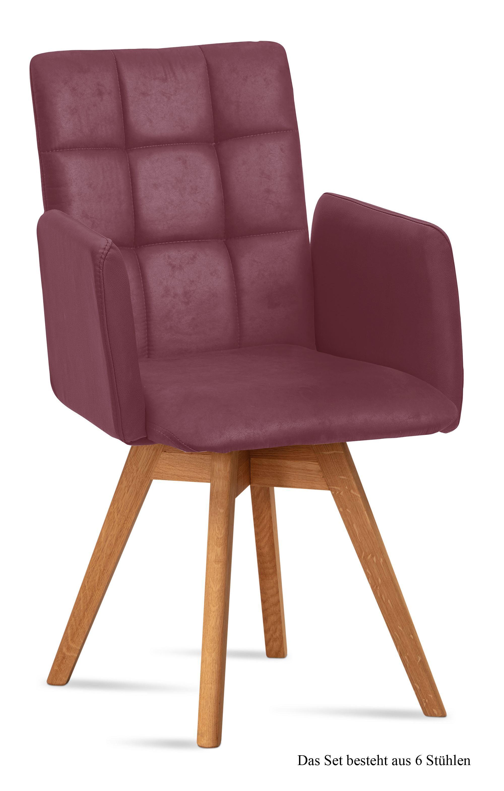 ARMLEHNSTUHL drehbar (6er-Set) Dorie 52x91x60 Eiche geölt/Marsala - Eichefarben/Brombeere, Kunststoff (60/91/52cm) - 58aufmkessel