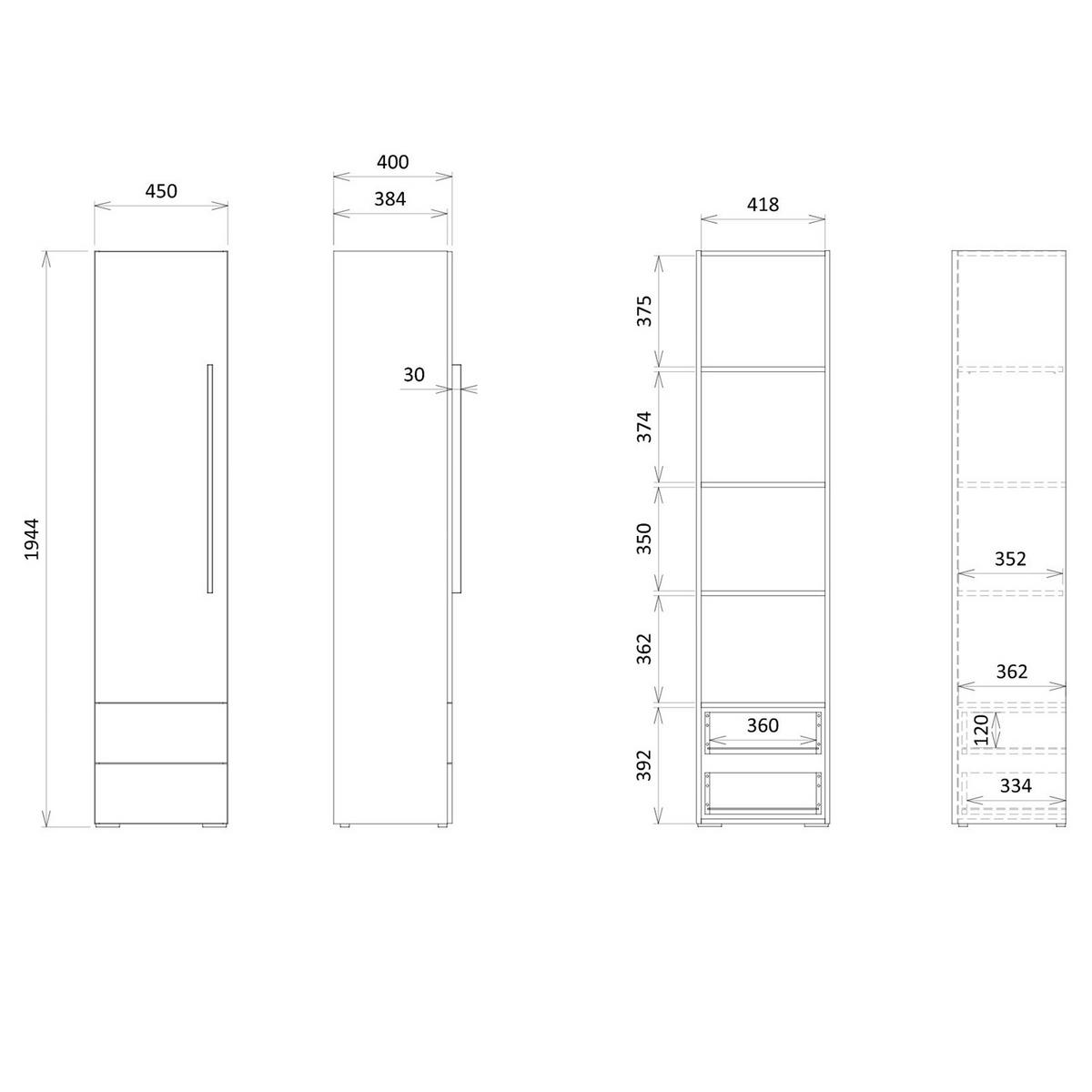 DREHTÜRENSCHRANK Largo mit 1 Tür und 2 Schubladen, Hochschrank 45 cm, für Jugendzimmer, Kaschmir - Kaschmir, Holzwerkstoff (45/195/40cm) - Beautysofa