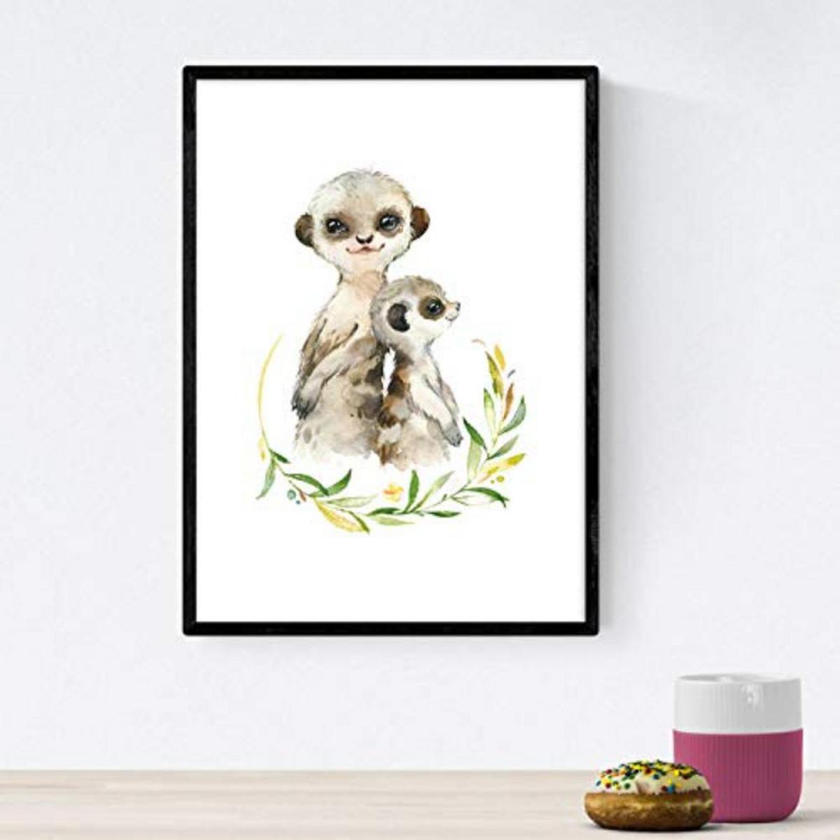 POSTER Set mit 4 Girafa Hipopotamo uricatas und Leon A3 Schwarzer Rahmen - Schwarz, Papier (29.7/3cm) - Nacnic