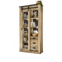 VITRINE Used Wood hell, anthrazit, Vitrinenschrank mit Schiebetür - Anthrazit/Schwarz, Glas/Holzwerkstoff (93/201/38cm) - Furn.Design