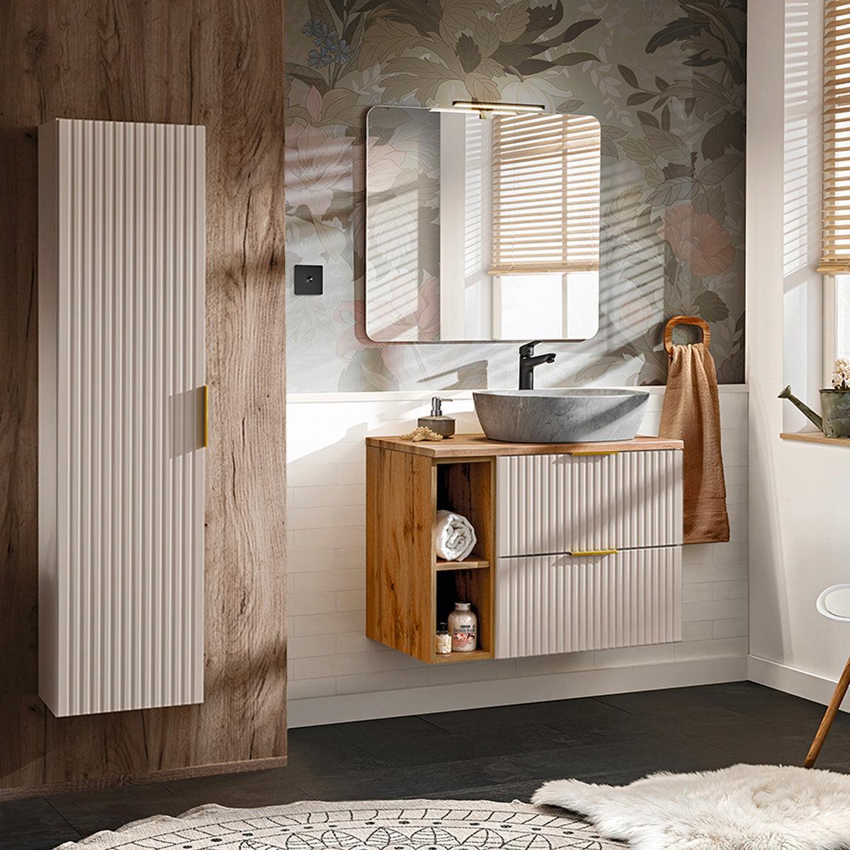 WASCHTISCHUNTERSCHRANK 80.6cm Adriel Kaschmir und Holz - Beige, Holzwerkstoff (80.6/59/46cm) - Petits-meubles
