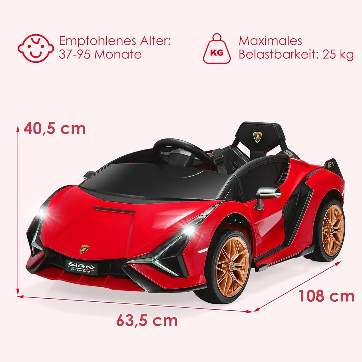KINDERAUTO Lamborghini 12V Rot - Rot, Kunststoff (108/41/64cm) - COSTWAY