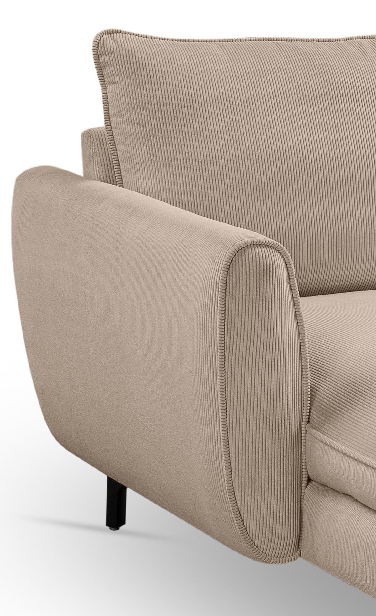 SOFA beige Cord-Stoff 202 x 361 cm, Wohnlandschaft U-Form - Beige/Schwarz, Holz/Textil (361/87/202cm) - Inn.Furn