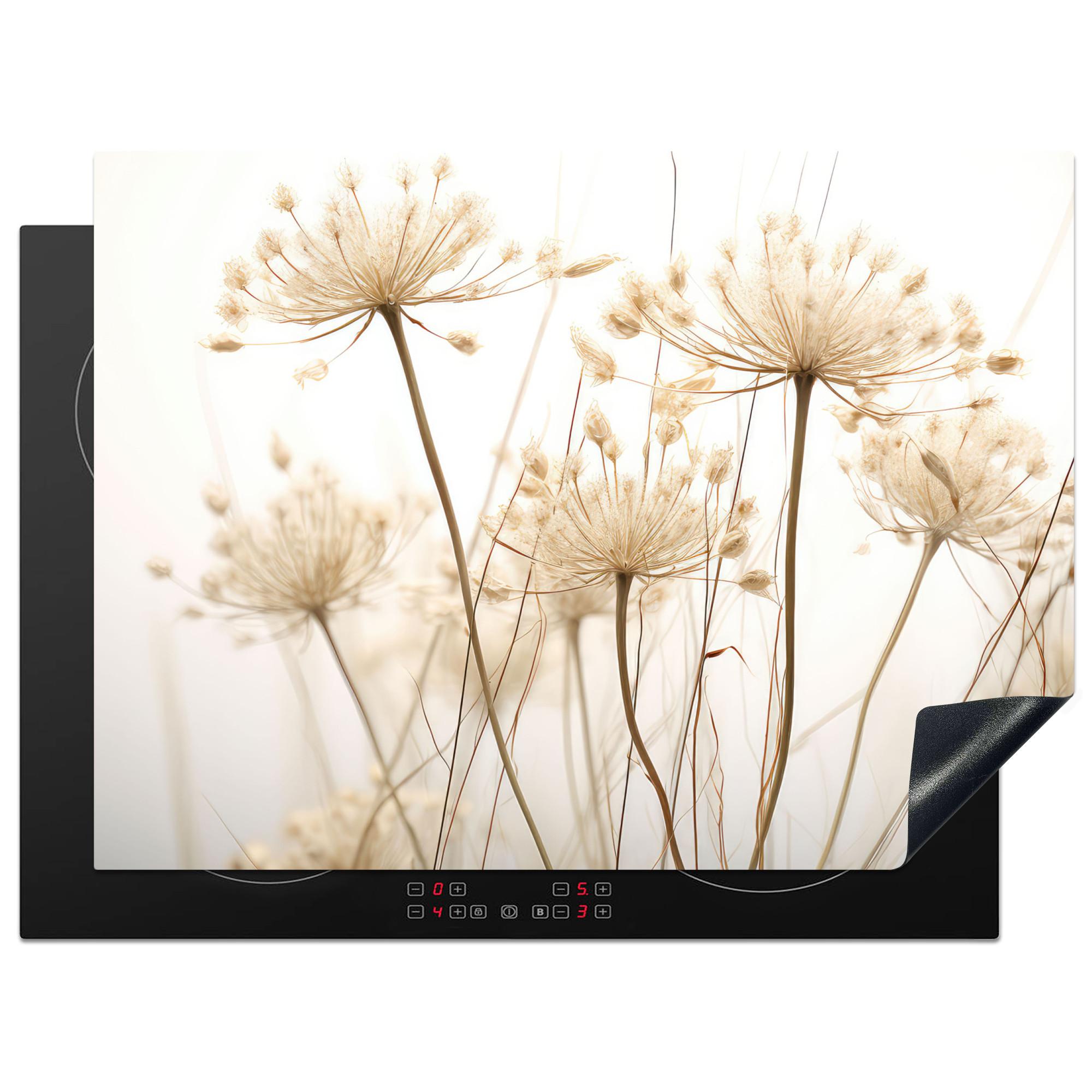 HERDABDECKPLATTE Blumen - Weiß - Sonnenlicht Herdabdeckung Induktionsfeld 70x52 cm - Ecru, Kunststoff (70/52/0.2cm) - MuchoWow
