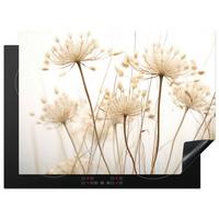 HERDABDECKPLATTE Blumen - Weiß - Sonnenlicht Herdabdeckung Induktionsfeld 70x52 cm - Ecru, Kunststoff (70/52/0.2cm) - MuchoWow