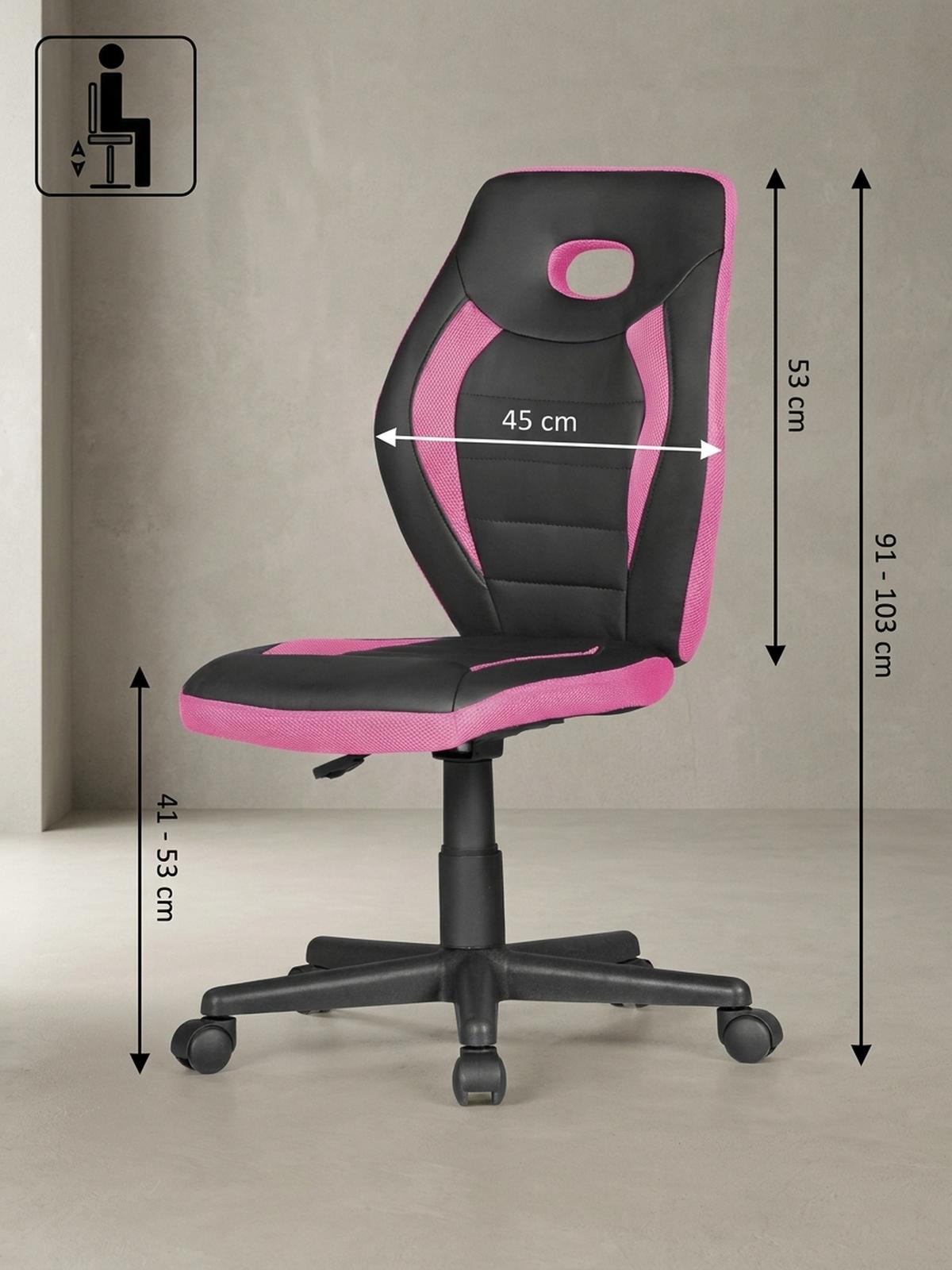 JUGENDDREHSTUHL Hohe Rückenlehne Schulterstütze Kunstleder Mesh, Rosa 63x63x103 cm - Schwarz/Rosa, Kunststoff/Textil (63/103/63cm) - KADIMA DESIGN
