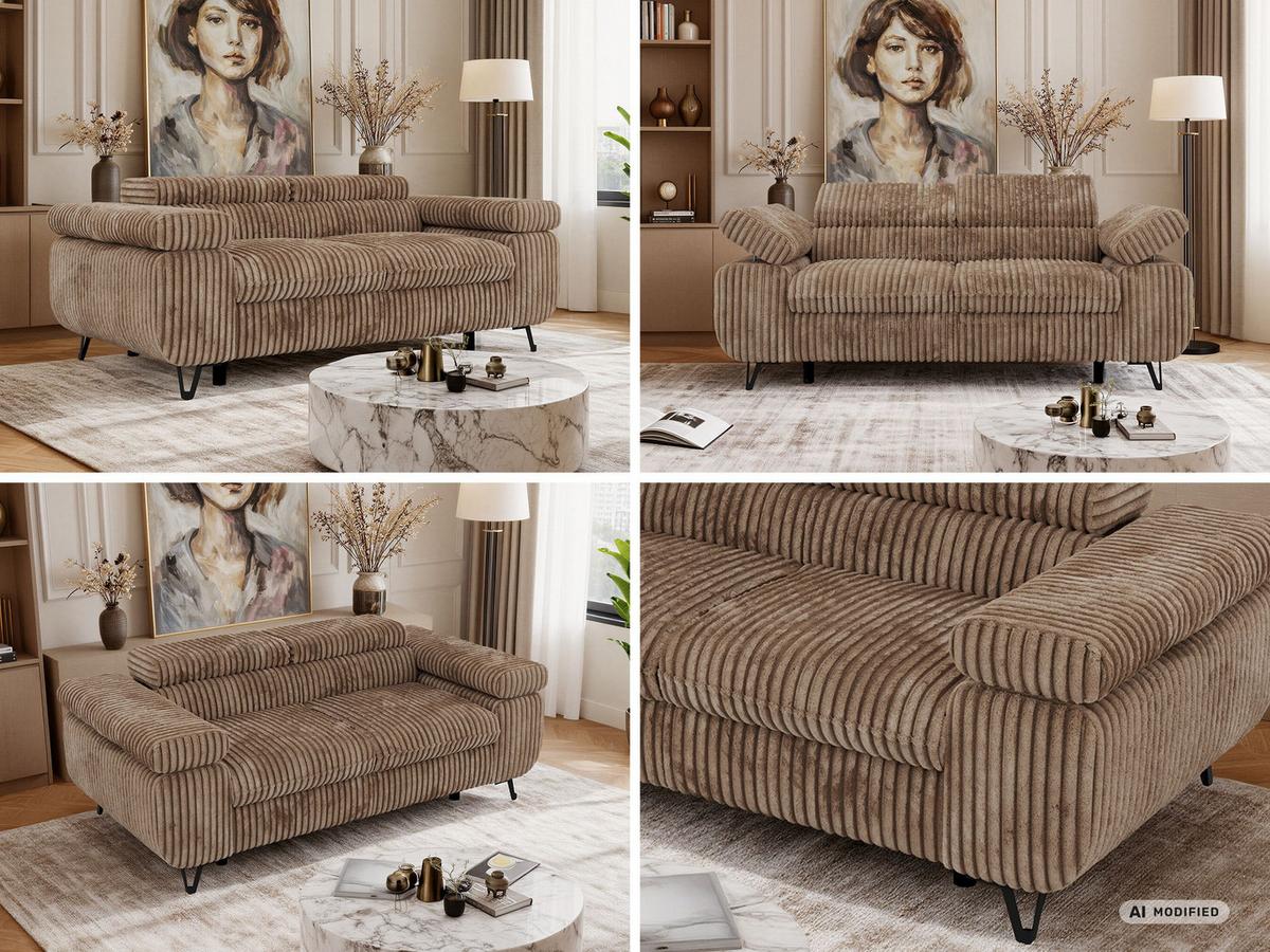 2-SITZER SOFA PETER - Braun Cord - Schwarz/Braun, Textil/Metall (200/76/99cm) - MKS