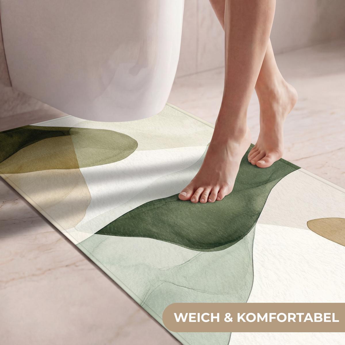 WC-VORLEGER Japandi - Abstrakt - Grün Toilettenvorleger 60x120 cm - Grün, Textil (60/1cm) - OnlyWow