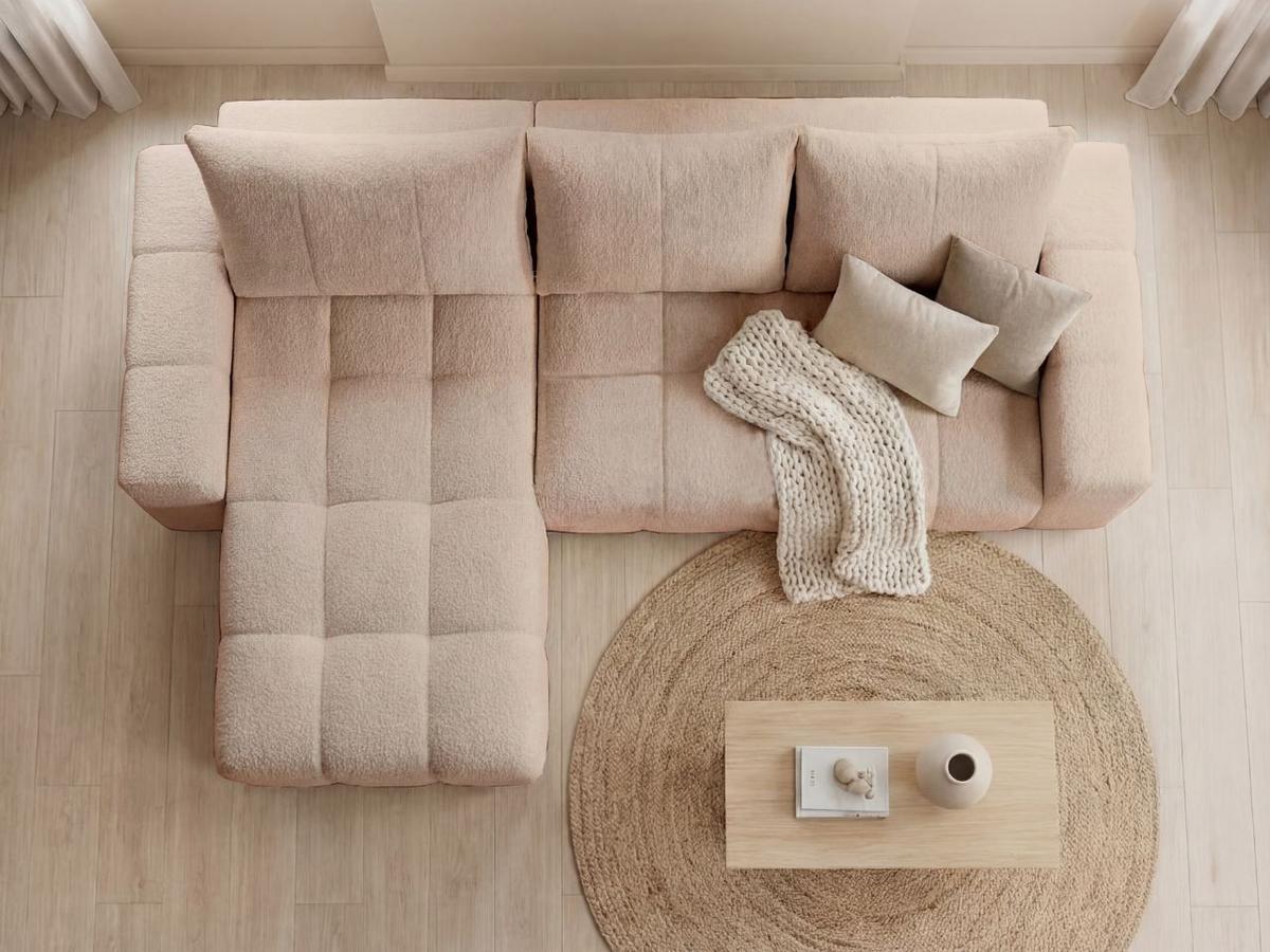 ECKSOFA Bresso Bouclé-Stoff Beige - Beige, Holz/Textil (255/168cm) - Graingold
