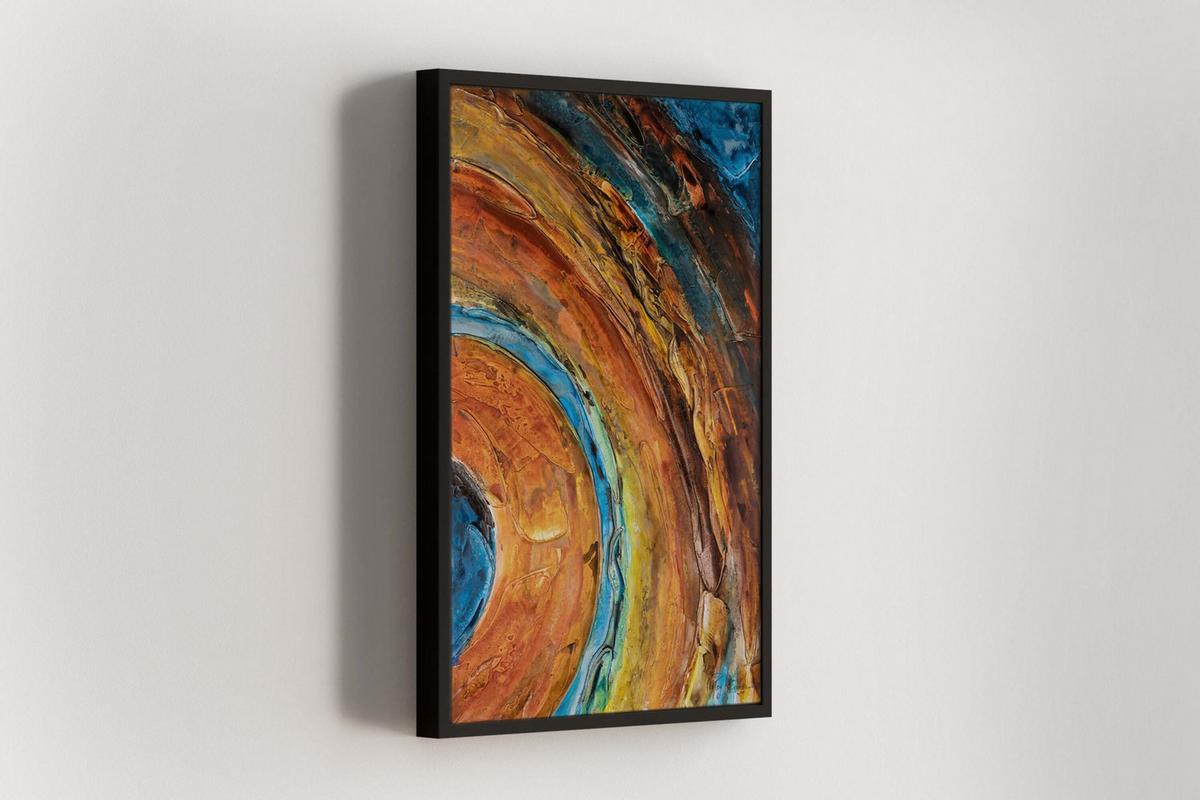 ACRYLBILD HANDGEMALT 60/90 cm - Blau/Kupferfarben, Holz/Textil (60/90cm) - KUNSTLOFT