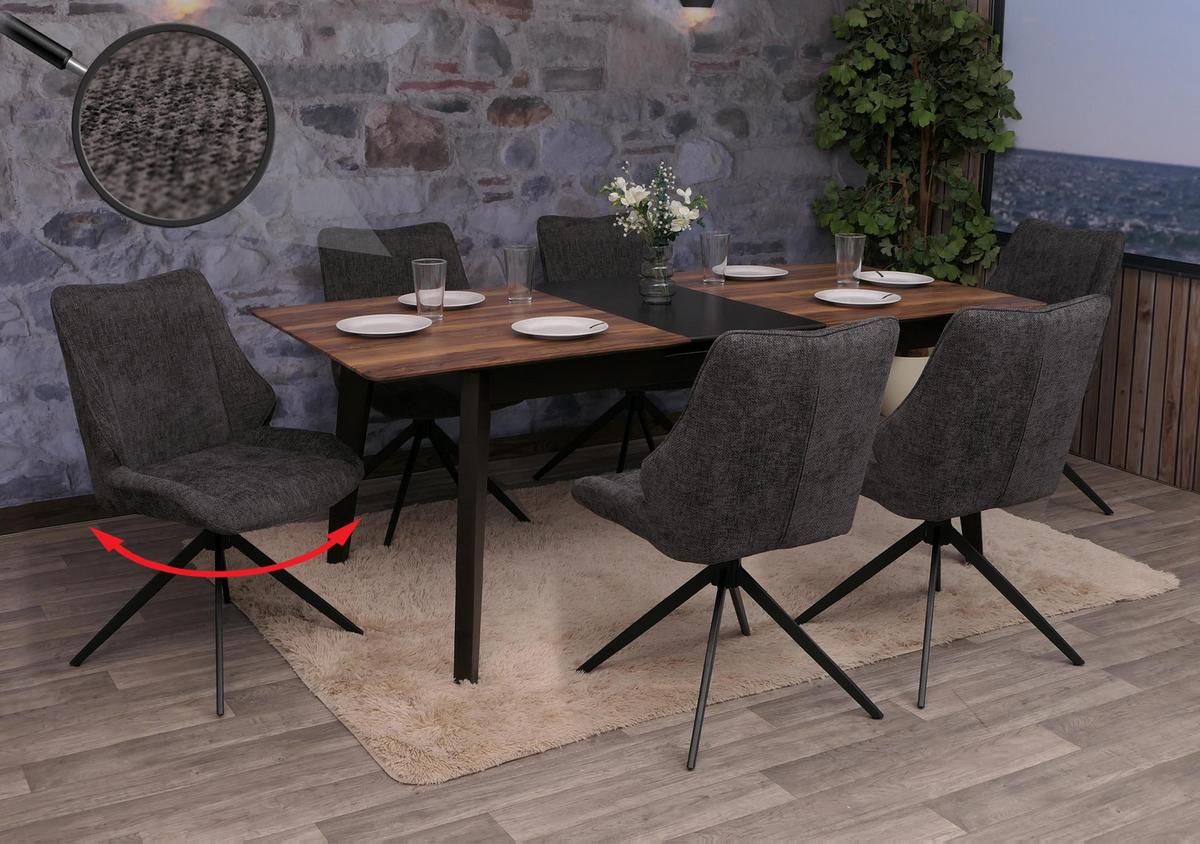 ESSZIMMERSTUHL Schwarz, Grau 6er-Set - Schwarz/Grau, Textil (55/88/62cm) - MCW