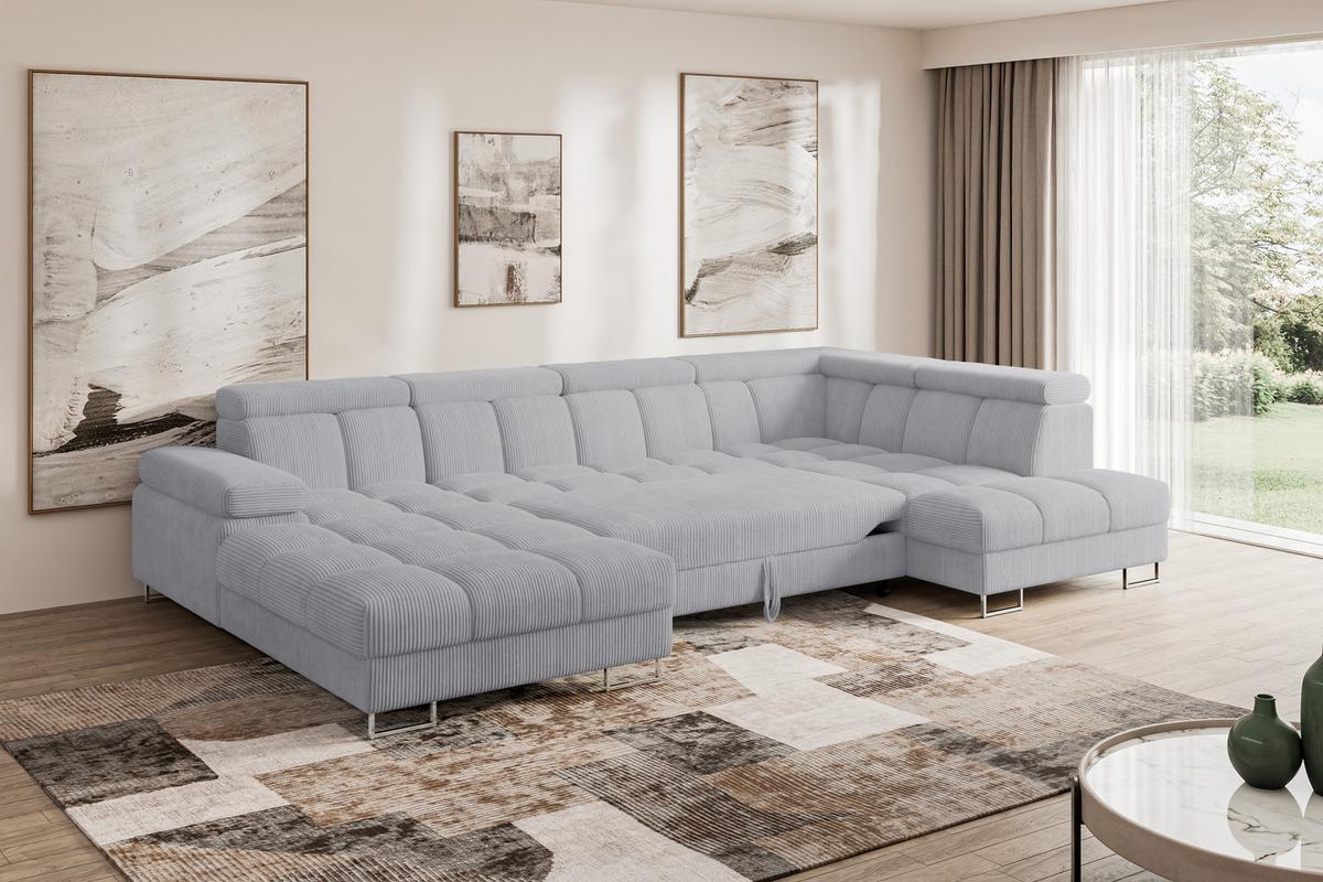 WOHNLANDSCHAFT mit Schlaffunktion und Bettkasten Ottomane RECHTS COMA U 345x203x79 Grau Cord - Anthrazit, Holzwerkstoff/Textil (203/79/345cm) - ALTDECOR