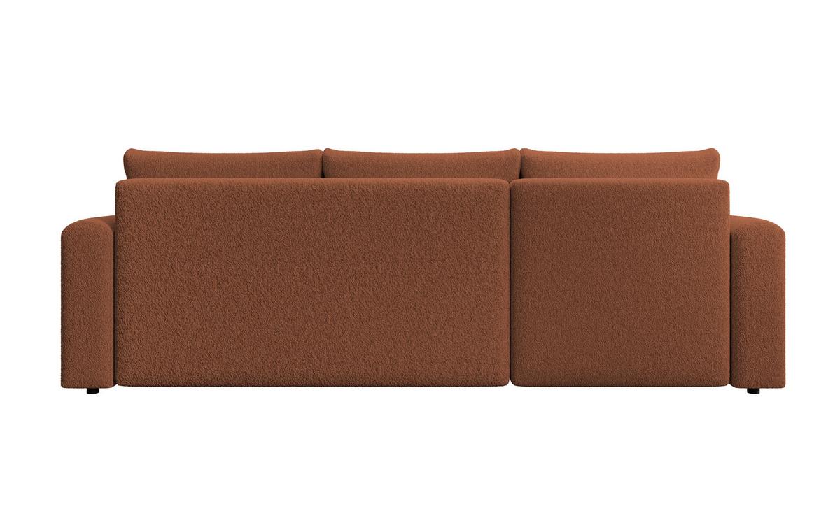 ECKSOFA DORA L, Eckcouch in L-Form mit Schlaffunktion und Bettkasten, Farbe: Orange, Bouclé-Stoff, Ottomane Links - Orange, Textil (240/143cm) - Storez24