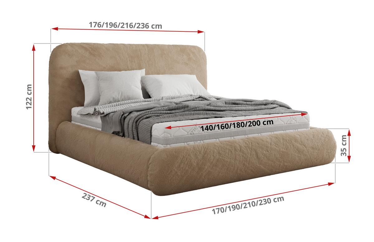 POLSTERBETT BENEA CLASSIC 180/200 - Beige Plüsch - Multipocket-Matratze - Beige, Textil (180/200cm) - MKS