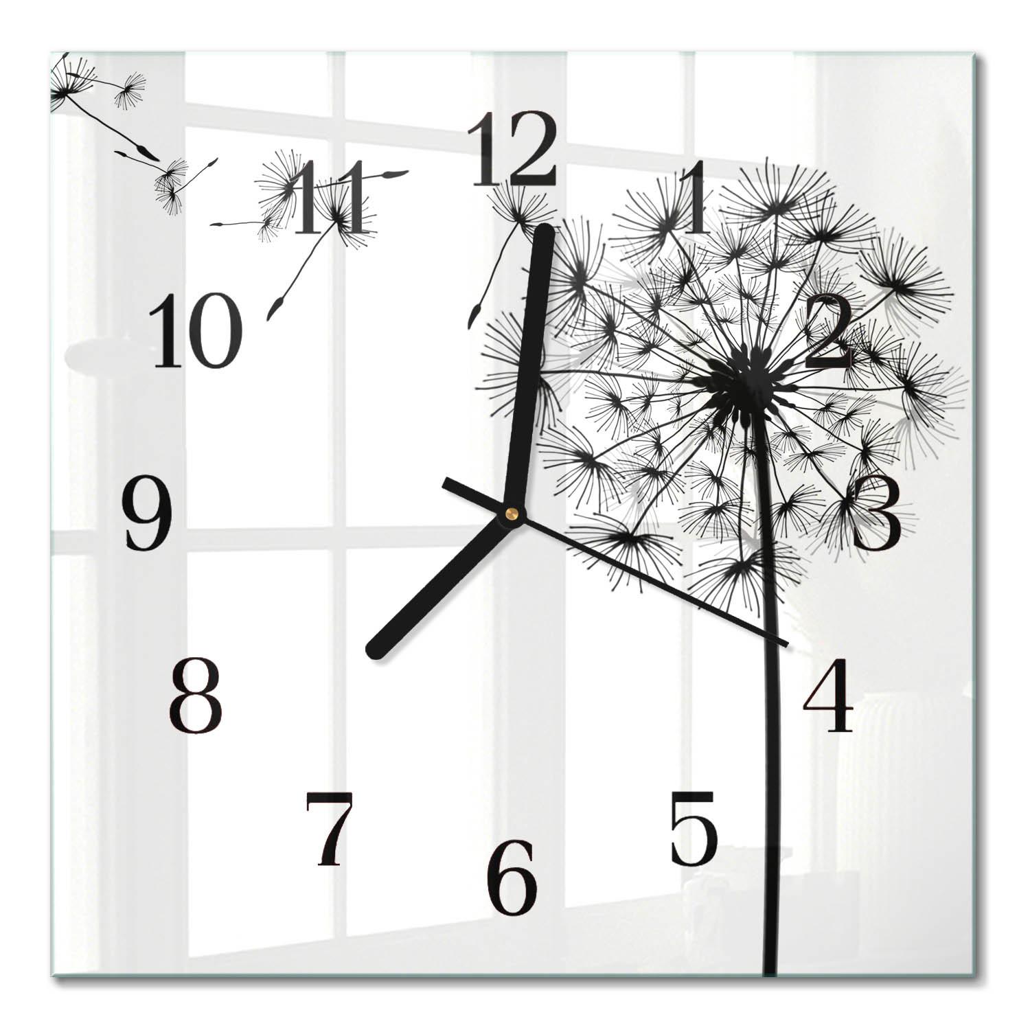 WANDUHR aus Glas 30x30 cm - Löwenzahn - Schwarz, Glas (30/30/0.4cm) - TULUP