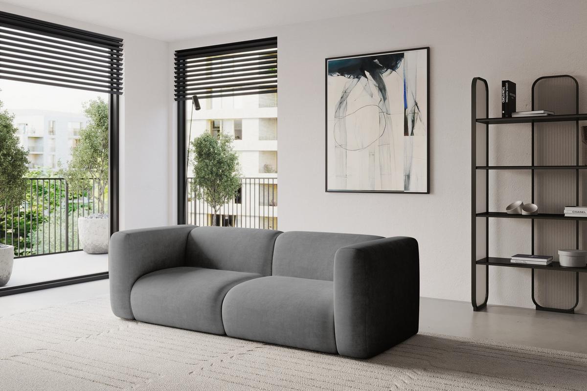 MODULARES Sofa 2-SITZER MIRA-S1 228x89x70 Grau cm Velours - Schieferfarben/Schwarz, Holzwerkstoff/Kunststoff (228/70/89cm) - ALTDECOR