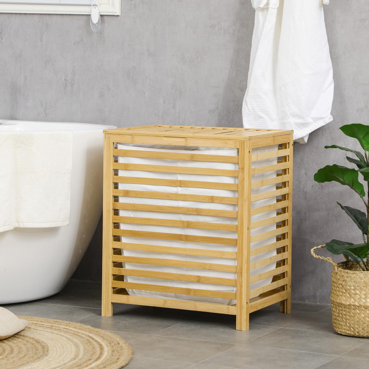 WÄSCHEKORB, Bambus, Vliesstoff Naturholz - Naturfarben, Naturmaterialien (36/60/50cm) - HOMCOM