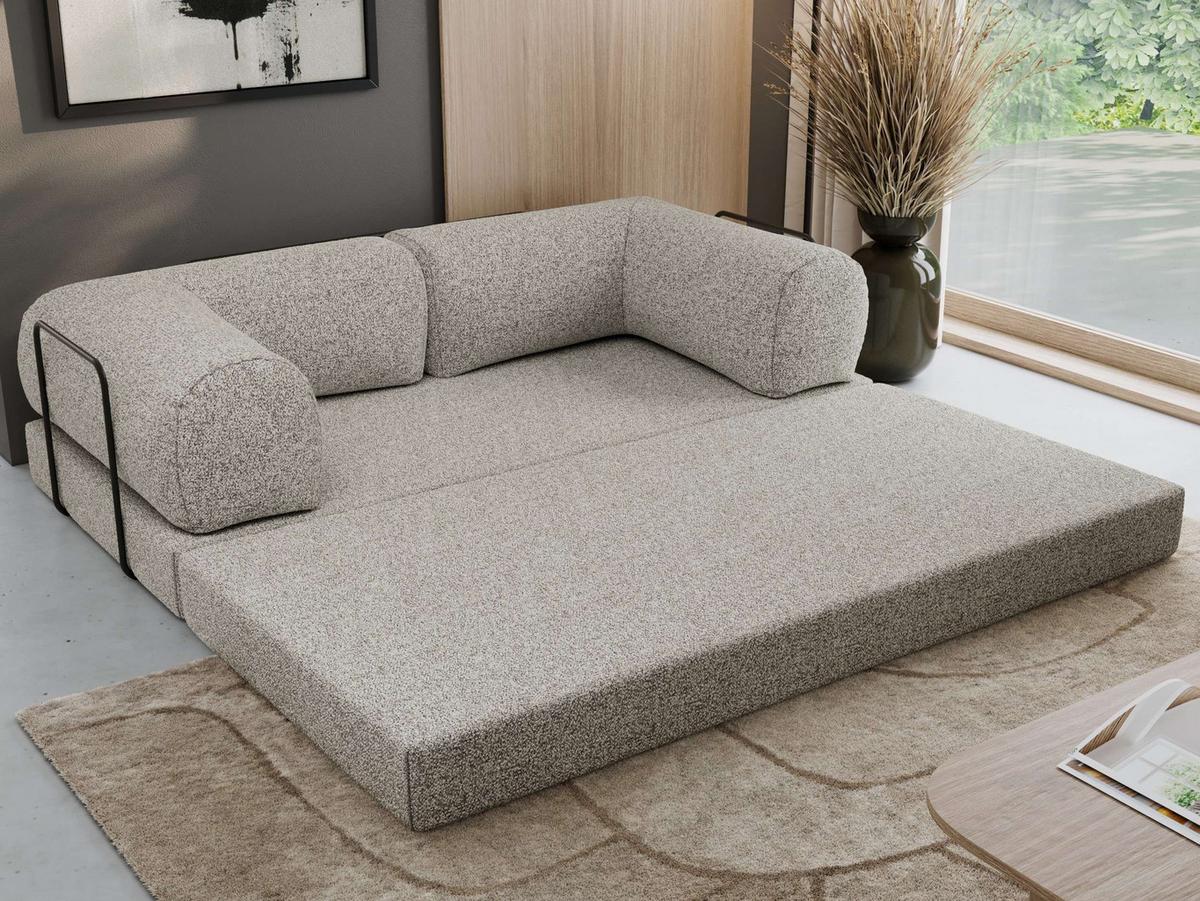 3-SITZER SOFA ORSETTO - Hellgrau Stukture - Hellgrau/Schwarz, Textil/Metall (200/70/100cm) - MKS