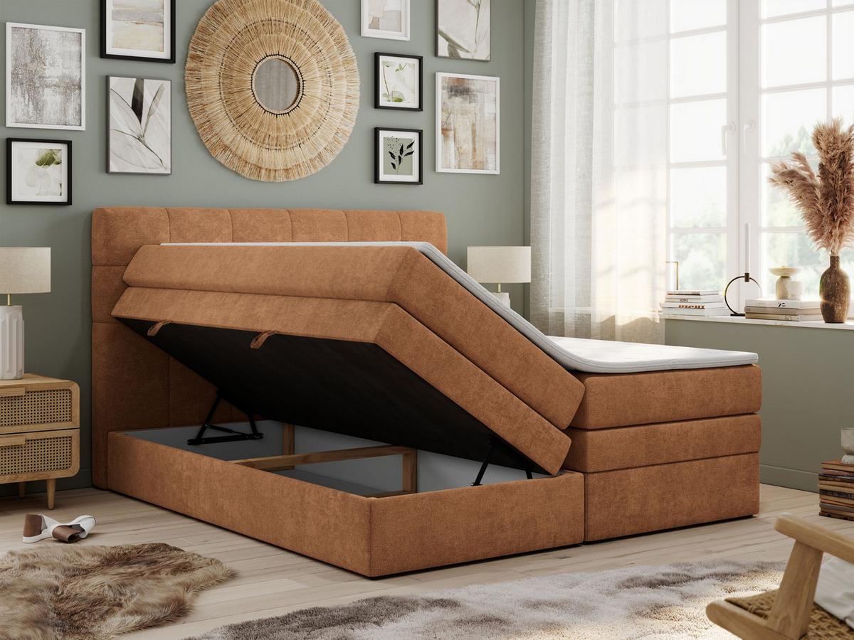 BOXSPRINGBETT LUKA KING 180/200 Orange Struktur - H3 - Orange, Holz/Textil (180/200cm) - MKS