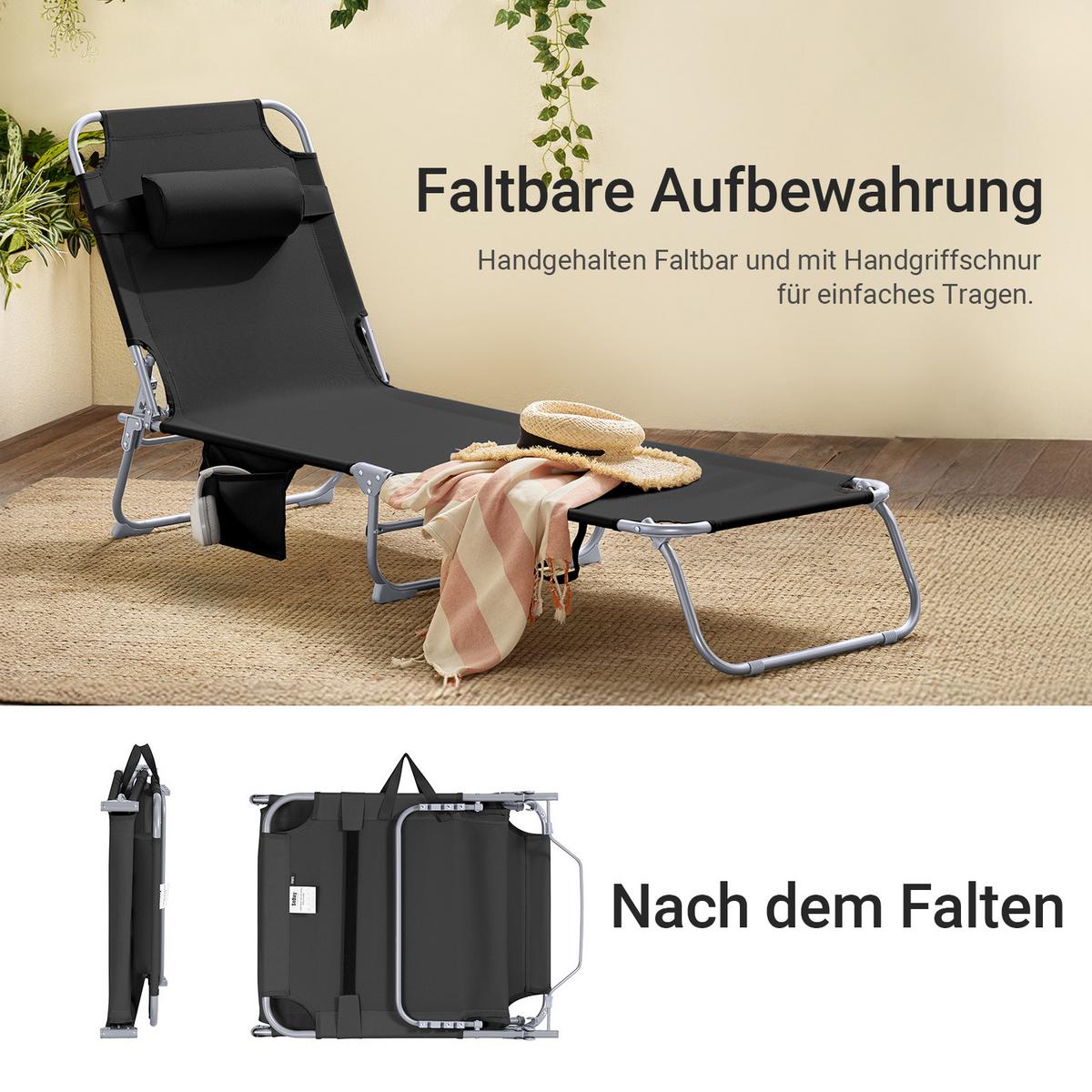 SONNENLIEGE 2er Set Schwarz - Schwarz, Textil/Metall (195/58/63cm) - SoBuy
