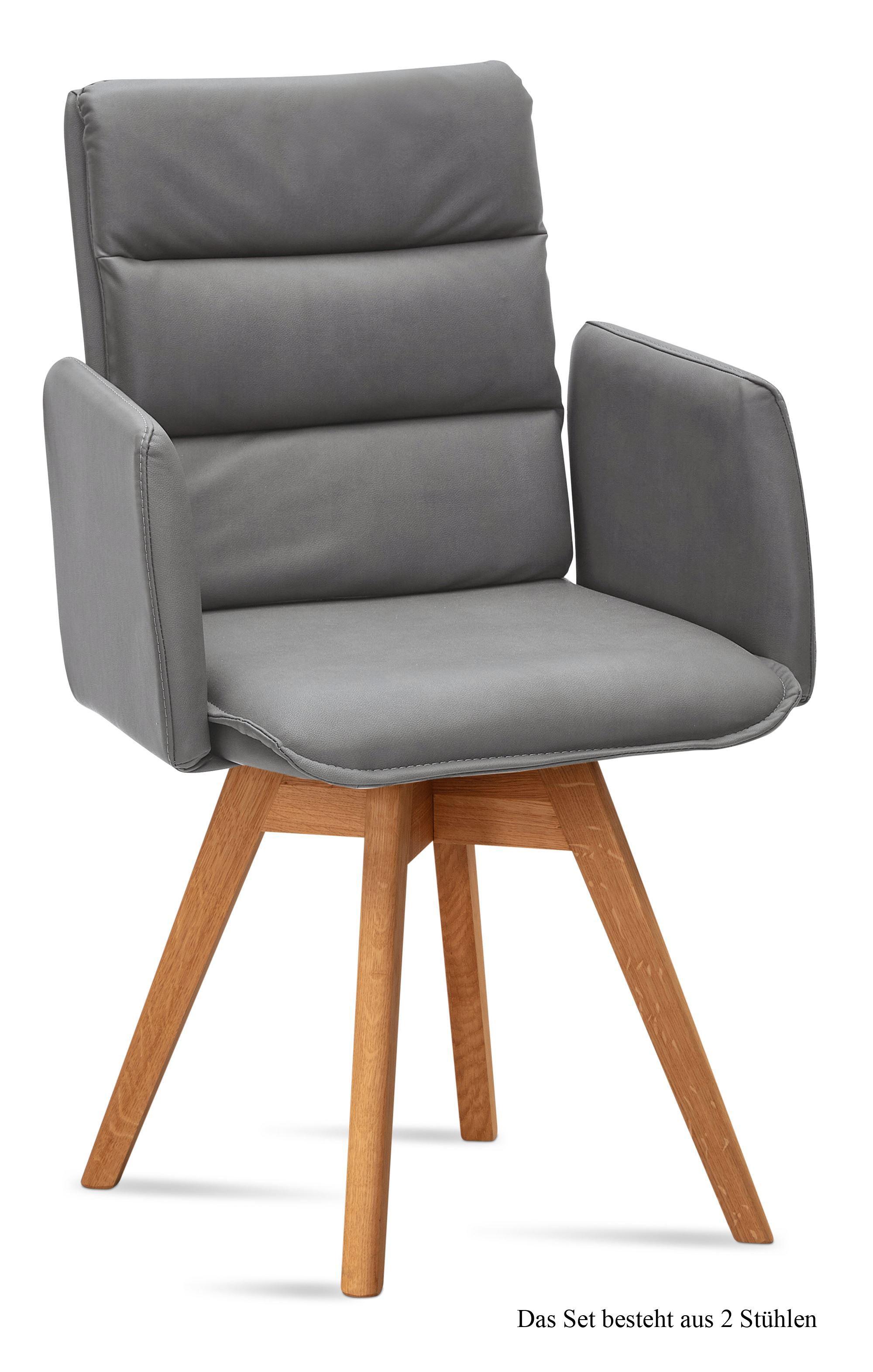 ARMLEHNSTUHL drehbar (2er-Set) Dorri 52x92x60 Eiche geölt/Grau - Eichefarben/Grau, Kunststoff (60/92/52cm) - 58aufmkessel