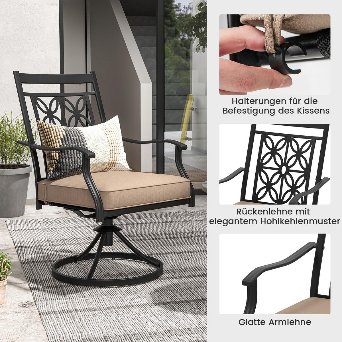 DREHSESSEL Schwarz(2er-Set) - Schwarz, Metall (70/92/60cm) - COSTWAY
