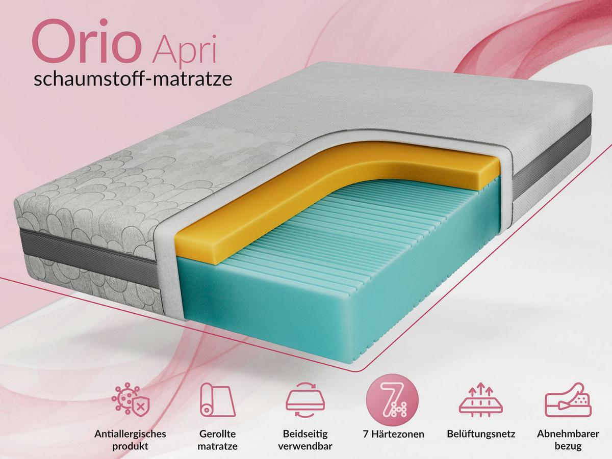 VISCOMATRATZE ORIO - 140/200 - H2 - Apri - Hellgrau, Textil (140/200cm) - MKS