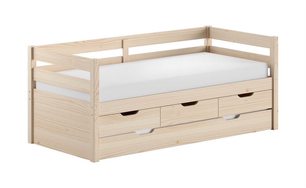 KOJENBETT Kelda 90x200 mit Bettschublade Kiefer Massivholz Milky Pine - Weiß, Holz (90/200cm) - 58aufmkessel