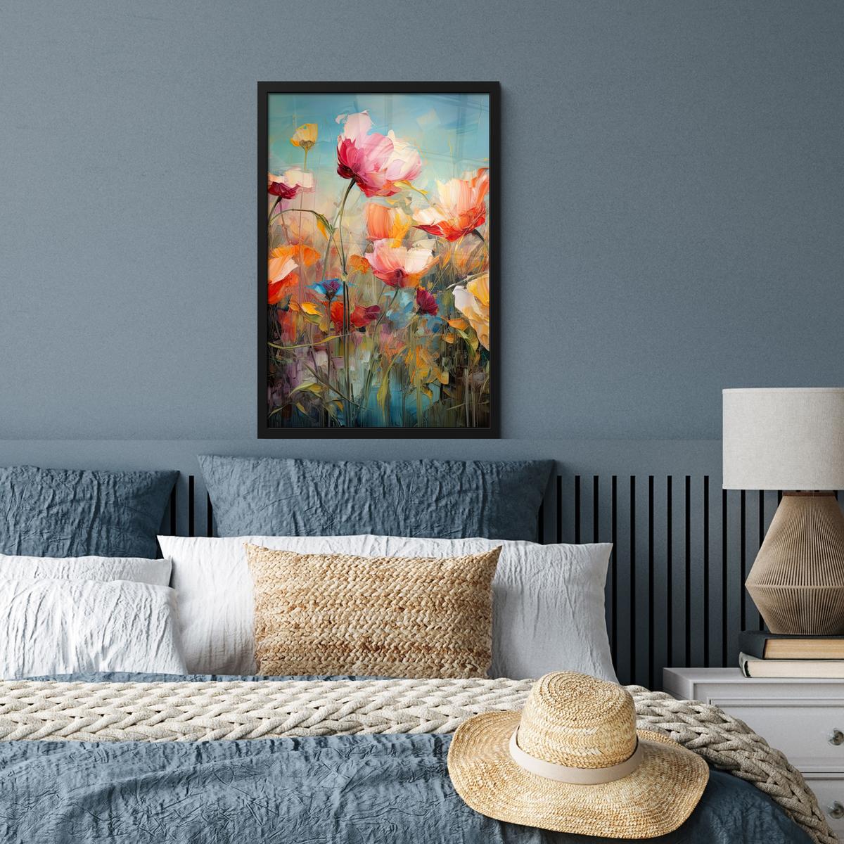 POSTER MIT RAHMEN Blumen - Aquarell - Kunst - Botanisch - Natur Bilder mit Rahmen 40x60 cm - Orange, Papier (40/60cm) - MuchoWow