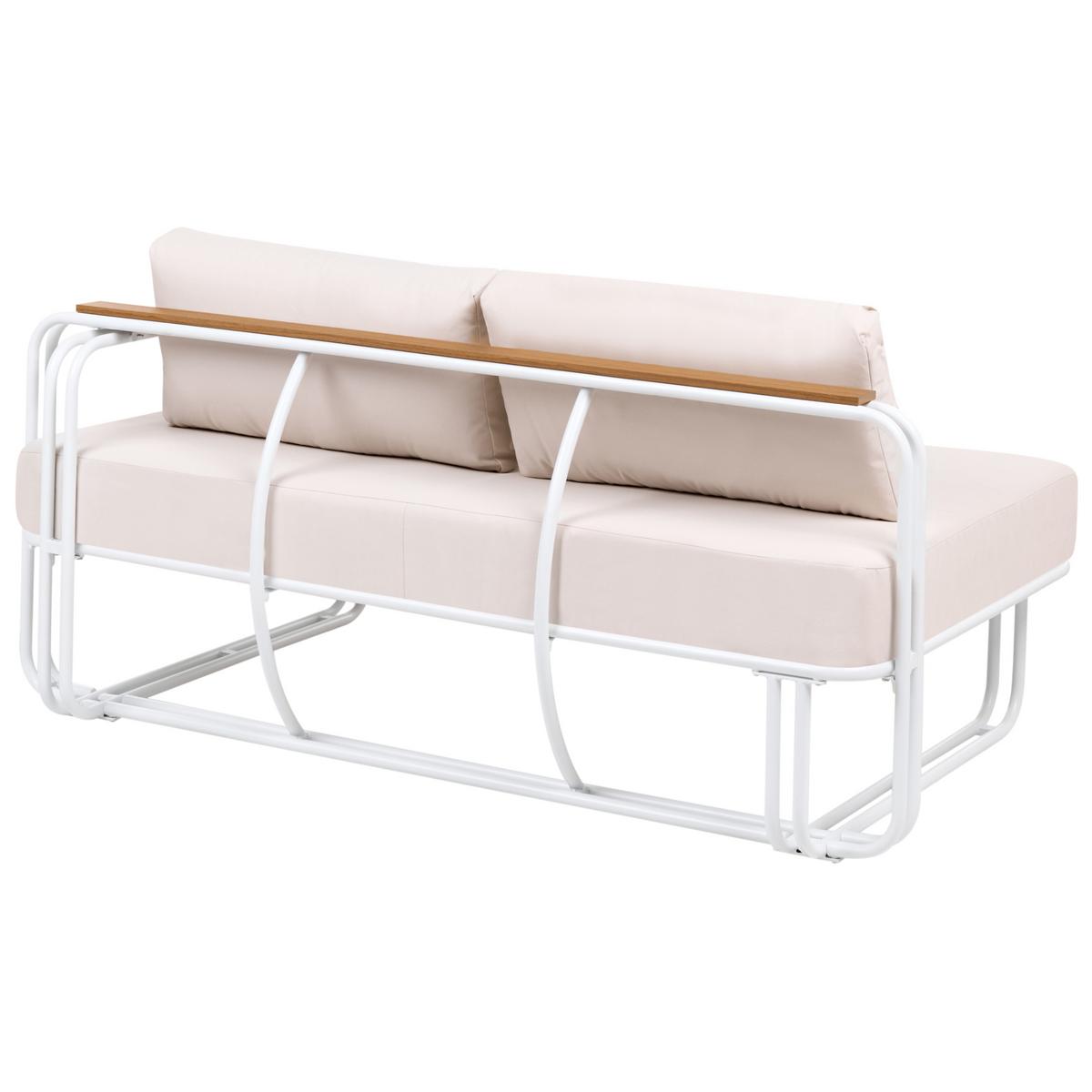 LOUNGE-SET mit Tisch und Ottomane 3-Sitzer Metall Weiß Camerota - Beige/Weiß, Metall - Beliani