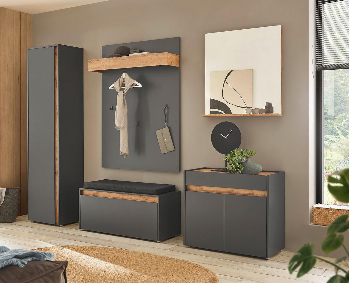 FLURKOMMODE grau matt, Eiche Wotan 80 cm, Schuhschrank mit Schubkästen - Eiche Wotan/Silberfarben, Holzwerkstoff/Kunststoff (80/70/40cm) - Furn.Design