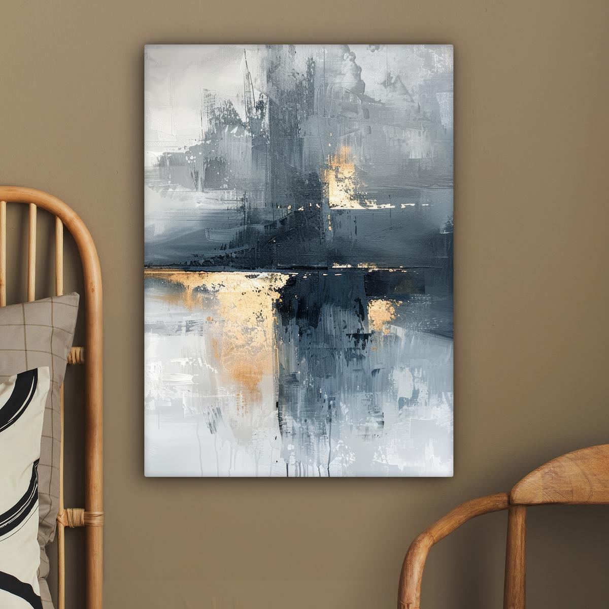 LEINWANDBILD Kunst - Grau - Gold - Abstrakt Wandbild Wohnzimmer 60x80 cm - Dunkelgrau, Textil (60/80cm) - MuchoWow