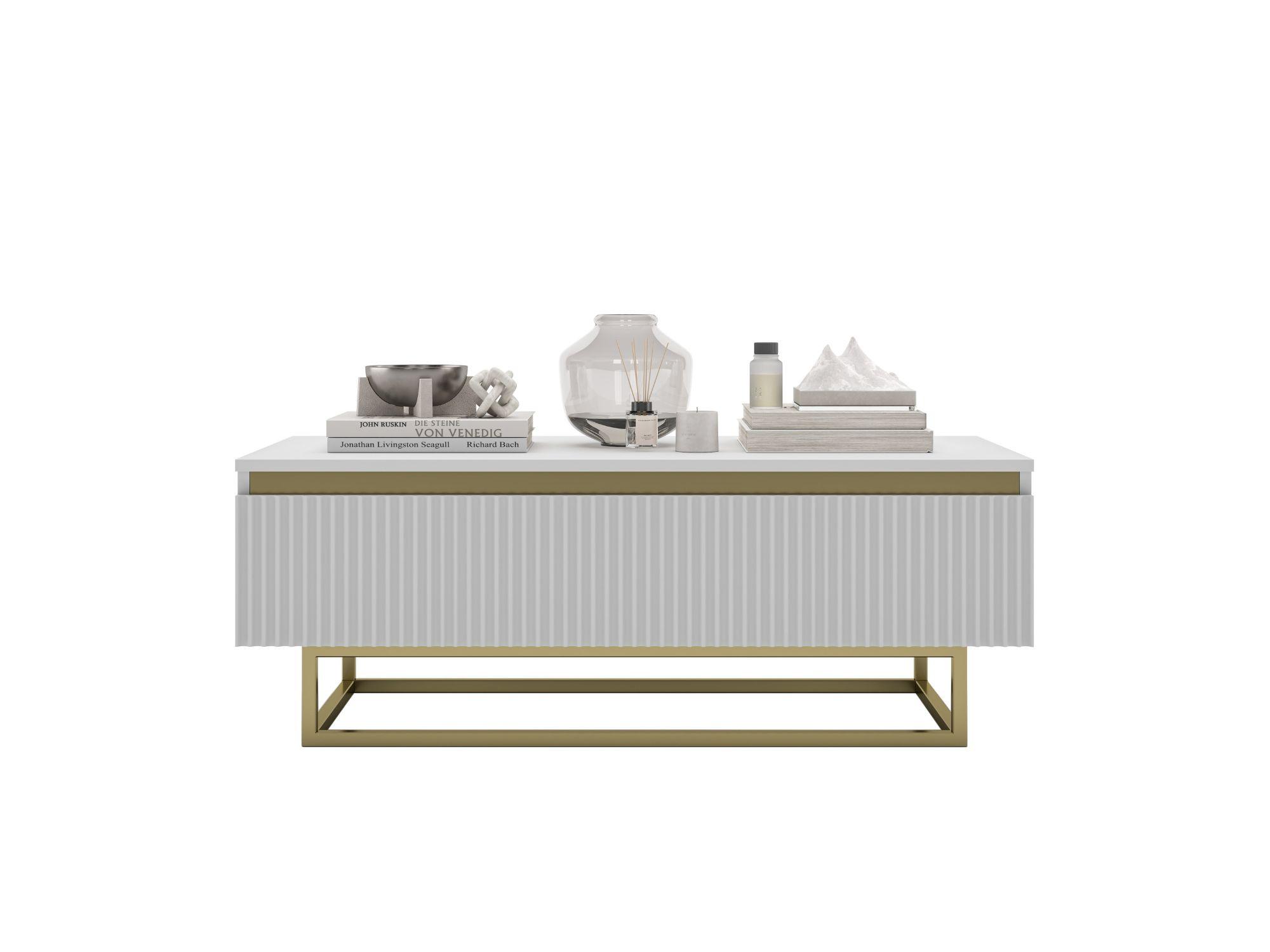 COUCHTISCH Selene Weiß matt 109 cm mit Metallrahmen - Goldfarben/Weiß, Holzwerkstoff/Metall (50/109/39cm) - Meble Lindner
