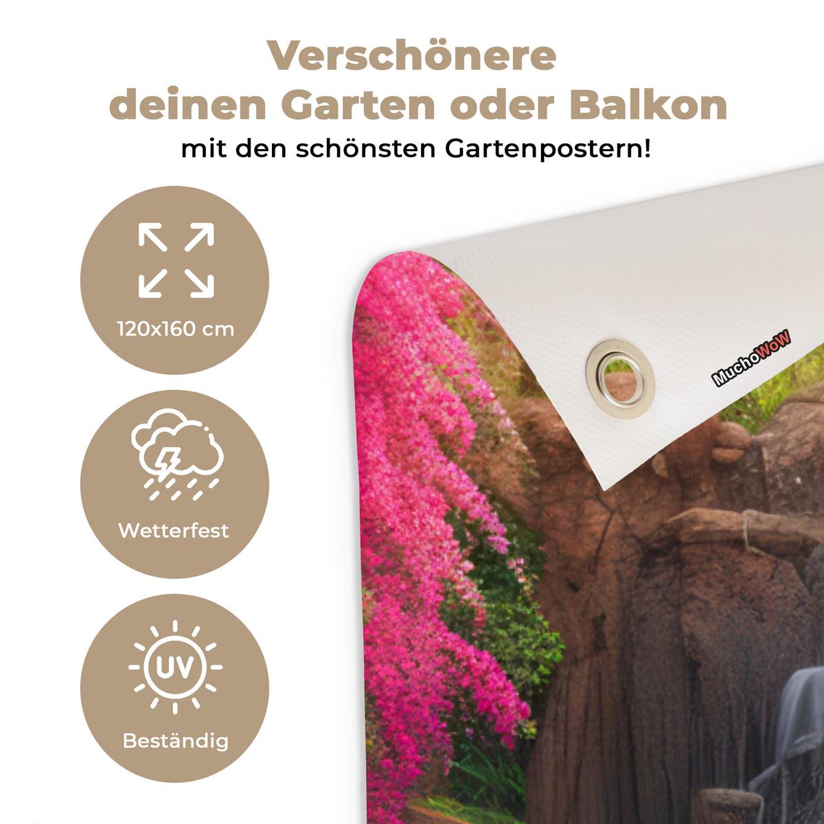 GARTENPOSTER Wasserfall - Natur - Pflanzen - Dschungel - Wasser Gartendekoration 120x160 cm - Grün, Kunststoff (120/160/0.2cm) - OnlyWow