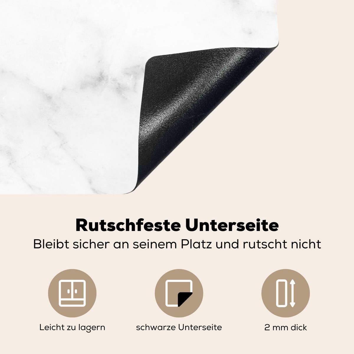 HERDABDECKPLATTE Marmor - Grau - Weiß - Strukturierter Marmor Induktionsschutz 91.6x52.7 cm - Weiß, Kunststoff (91.6/52.7/0.2cm) - MuchoWow