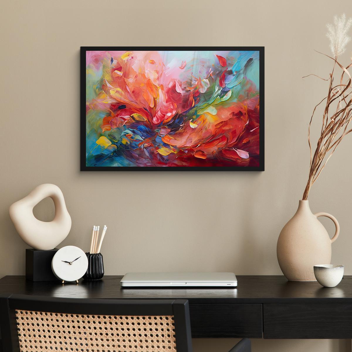 POSTER MIT RAHMENGERAHMTES BILD Ölgemälde - Kunst - Abstrakt - Farbenfroh 60x40 cm - Altrosa, Papier (60/40cm) - MuchoWow