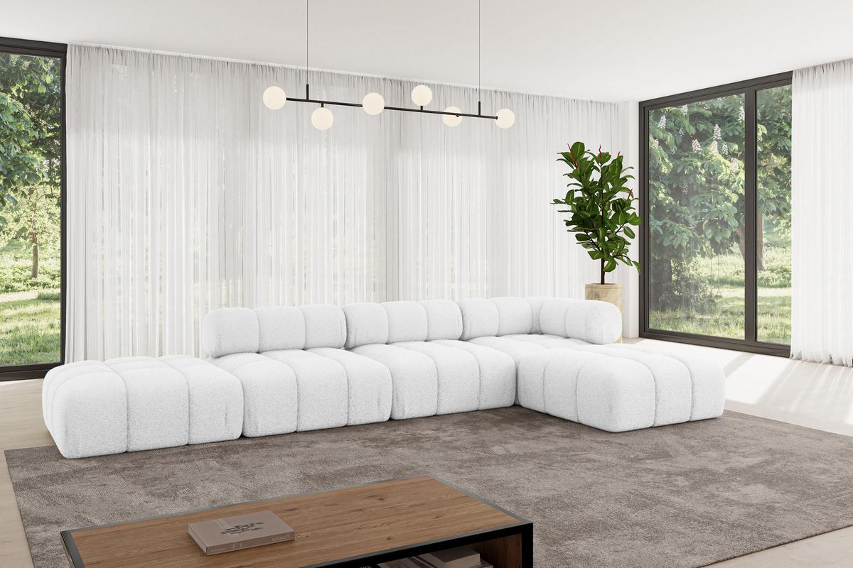 ECKSOFA modulares Sofa Kerru-L2 - 380x190x70 cm Weiß Bouclé - Weiß, Holzwerkstoff/Textil (380/190cm) - ALTDECOR