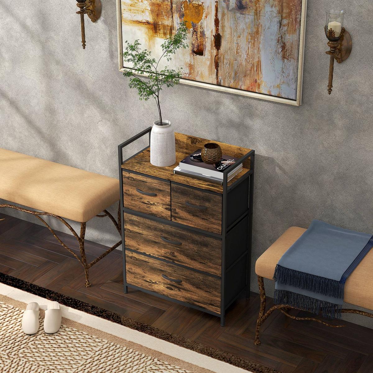 KOMMODE, Sideboard, Rustikal-Braun - Braun, Textil (29/85/60cm) - HOMCOM