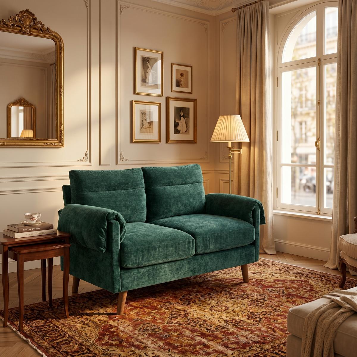 2-SITZER-SOFA aus smaragdgrünem chenille, kompakt und platzsparend - Grün, Textil (70/85/124cm) - Urban Meuble