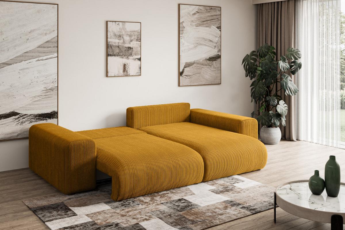 ECKSOFA Ottomane rechts ESKAR-L 266x176x72 Currygelb Cord - Currygelb/Schwarz, Holzwerkstoff/Kunststoff (176/266cm) - ALTDECOR