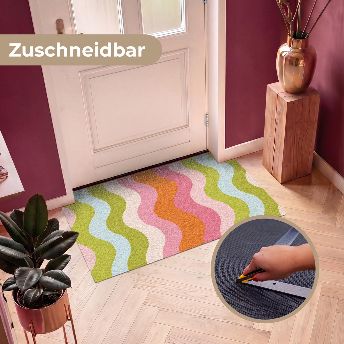 FUSSMATTE Bahnen - Wellen - Bunt - Vertikal Fußabtreter 120x80 cm - Multicolor, Kunststoff (120/0.4cm) - MuchoWow