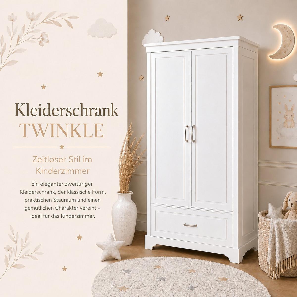 KLEIDERSCHRANK TWINKLE für das Kinderzimmer Weiß matt - Weiß, Holzwerkstoff (98/180/53cm) - Lookway